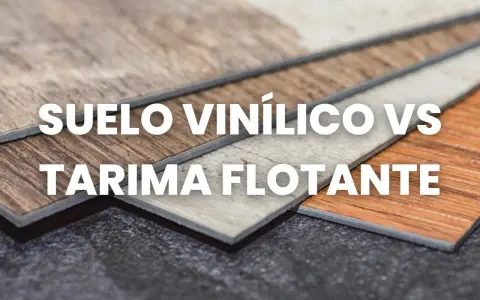 Muestras de tarima flotante o suelo vinílico con diferentes acabados de madera.