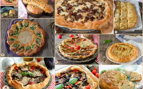 Varie torte salate con pasta sfoglia: con verdure, carne e formaggio, perfette per ogni occasione.
