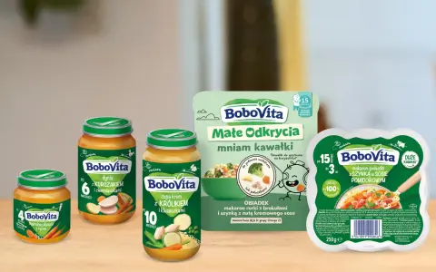 BoboVita: słoiczki od 4 miesiąca. Dynia z kurczakiem, zupa z królikiem i kluseczkami, obiadek z makaronem i szynką.