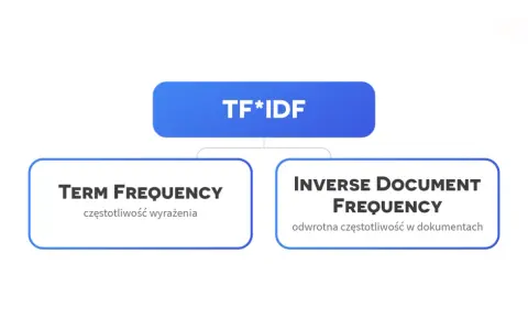 Schemat wyjaśniający metodę TF*IDF: Term Frequency (częstotliwość wyrażenia) i Inverse Document Frequency (odwrotna częstotliwość w dokumentach).