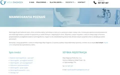 Mammografia w Poznaniu – badanie piersi wykrywające zmiany. Umów wizytę online w Moja Diagnoza.