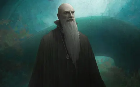 Starzec z siwą brodą i łysą głową, w czarnej szacie, z medalionem z literą S. Jego surowe rysy twarzy i spojrzenie zdają się odzwierciedlać slyntherin cechy: ambicję i determinację.