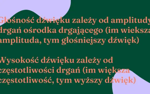 Wysokość dźwięku zależy od częstotliwości drgań. Im większa częstotliwość, tym wyższy dźwięk. Głośność zależy od amplitudy drgań.
