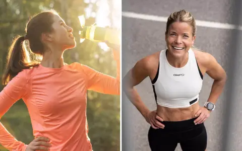 Två löpare, en dricker ur flaska i solljus, den andra ler mot kameran. Bli snabbare på 5 km med rätt träning och återhämtning.