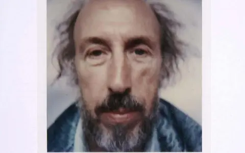 Retrato de un hombre con barba y cabello revuelto, estilo richard hamilton pop art.