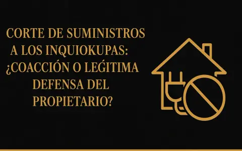 Corte de suministros a los inquiokupas: ¿coacción o legítima defensa del propietario? Icono de casa con enchufe desconectado y símbolo de prohibido.