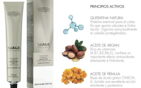 Nuage Couleur: baño de color para canas con queratina, aceite de argán y prímula. Cabello fuerte, hidratado y protegido.