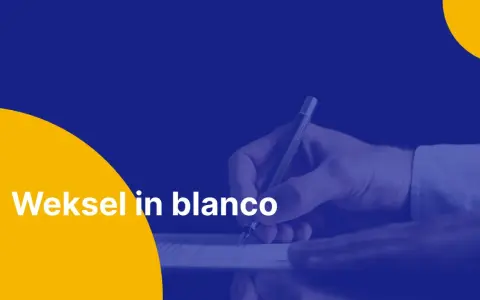 Dłoń podpisuje dokument, tekst "Weksel in blanco" sugeruje ważną transakcję finansową.