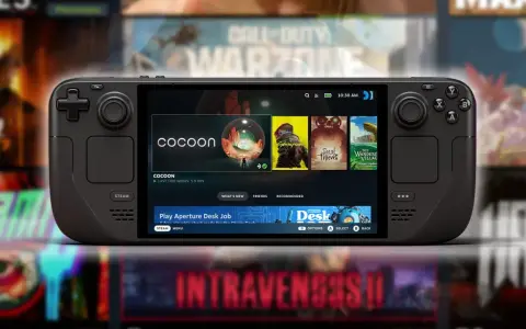 La consola portátil Steam Deck 2 muestra la interfaz de juegos, con "Cocoon" destacado.