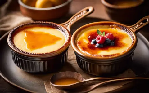 Deux desserts : une crème catalane simple et une crème brûlée garnie de fruits rouges. La différence est subtile mais délicieuse.