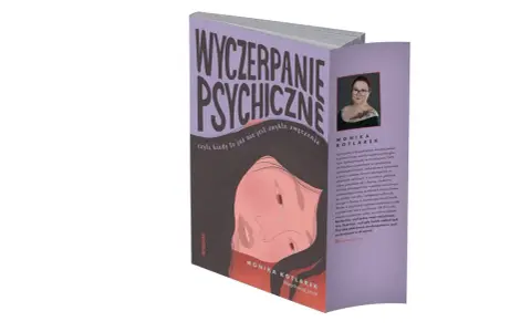 Książka "Wyczerpanie psychiczne" Moniki Kotlarek. Okładka z ilustracją smutnej twarzy, symbolizująca zmęczenie psychiczne.