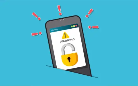 Teléfono con advertencia de seguridad y candado abierto. ¡Alerta! ¿Cómo encontrar un móvil perdido?