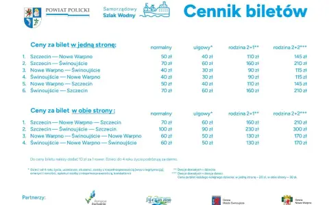 Cennik biletów na pociąg relacji Świnoujście-Szczecin i inne. Ceny za bilety w jedną stronę i w obie strony.