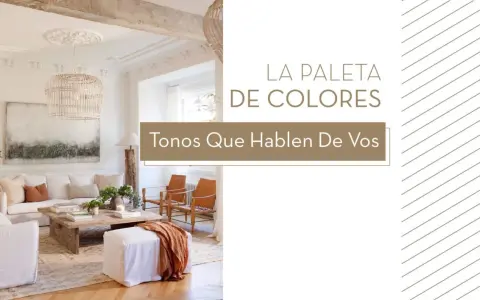 Salón con sofás blancos, mesa de centro rústica y acentos terracota. El **orden visual** se logra con la paleta de colores neutros y texturas naturales.