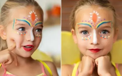 Niña con cara pintada de carnaval, lista para la fiesta.