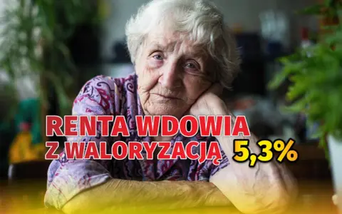 Starsza kobieta z zamyśloną miną. Napis: "RENTA WDOWIA Z WALORYZACJĄ 5,3%". Ile netto?
