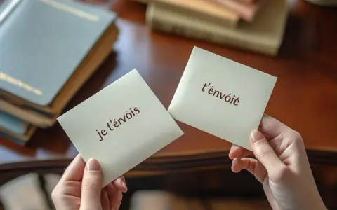 Deux mains tiennent des cartes. L'une dit "je t'envois", l'autre "t'envoie". Des livres sont en arrière-plan.
