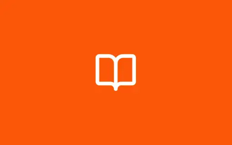 Icône de livre ouvert blanc sur fond orange vif. Un symbole qui pourrait être un en cours synonyme de savoir.