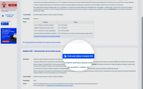 Detalles del modelo 100 para autónomos. Información sobre plazos y presentación.