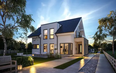 Modernes Einfamilienhaus mit Garten und Terrasse. Viele positive schwabenhaus erfahrungen sprechen für dieses Design.