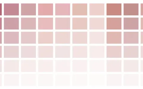 Una griglia di quadrati in varie tonalità di rosa, dal fucsia intenso al rosa pallido, con sfumature che ricordano il colore oro rosa.