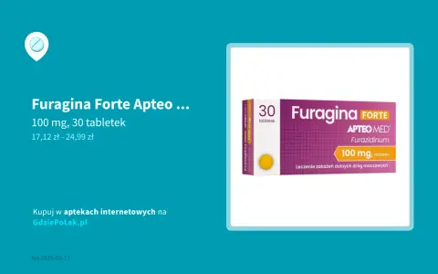 Furagina Forte Apteo Med, 100 mg, 30 tabletek. Czy furagina jest na receptę? To lek bez recepty na infekcje dróg moczowych.