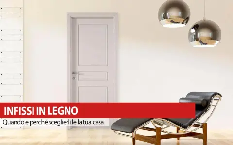 Infissi in legno: pro e contro per la tua casa. Porta bianca, chaise longue e lampade moderne in un ambiente luminoso.