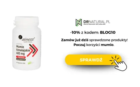 Opakowanie suplementu diety Aliness Mumio himalajskie 400 mg. Poczuj korzyści mumio.