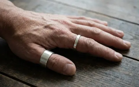 Mano maschile con due anelli d'argento, uno al pollice, che evoca un senso di stile e un possibile anello al pollice significato.
