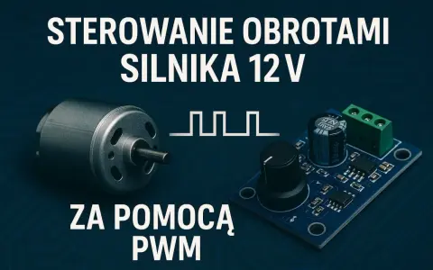 Silnik 12V i moduł z potencjometrem – regulator prędkości do sterowania obrotami silnika za pomocą PWM.