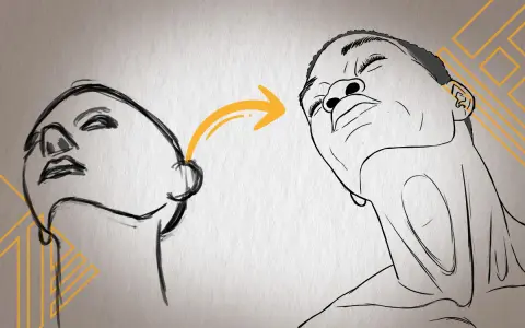 Un artiste amateur montre l'évolution d'un croquis de visage vers un portrait plus détaillé.