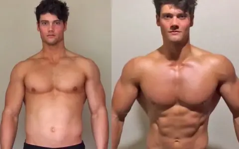 Ein normal trainierter Mann zeigt beeindruckende Fortschritte im Bodybuilding.