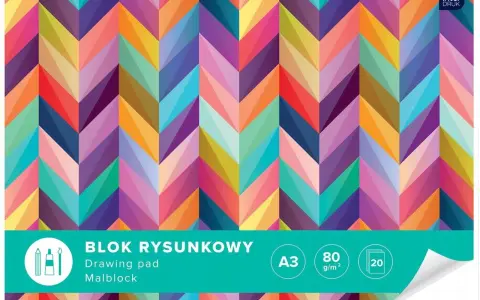 Kolorowy blok rysunkowy z motywem jodełki, idealny do szkolnej wyprawki. Format A3, 80 g/m², 20 kartek.