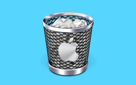 Ikona kosza na śmieci z logo Apple. Dowiedz się, jak znaleźć kosz w komputerze, aby odzyskać usunięte pliki.