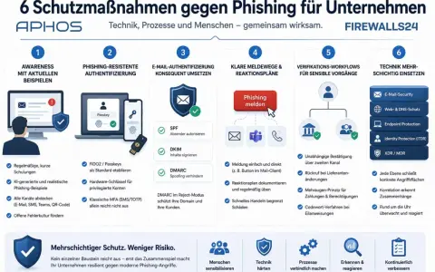 6 Schutzmaßnahmen gegen Phishing: Schulungen, Authentifizierung, E-Mail-Sicherheit, Meldewege, Verifizierung, Technik. So wehren Sie sich gegen Phishing.