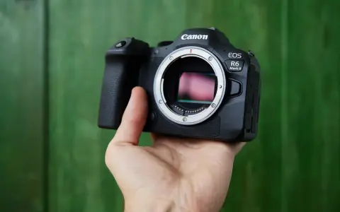 Dłoń trzyma aparat Canon EOS R6 Mark II. Widać matrycę, każdy **piksel** gotowy do uchwycenia chwili.
