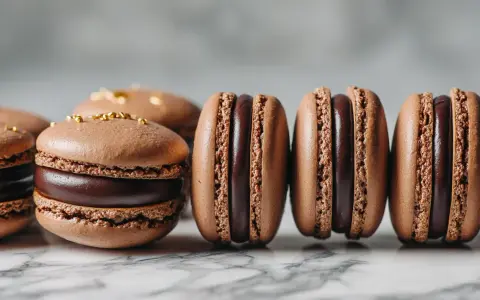Délicieux macarons au chocolat, parfaits pour une recette macaron chocolat gourmande. Garniture riche et coques aériennes.