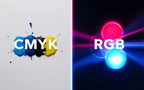 Kontrast między drukiem CMYK a światłem RGB. Plamy farby cyjan, magenta, żółtej i czarnej obok neonowych kół czerwonego, zielonego i niebieskiego.