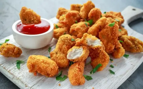 Chrupiące nuggetsy z airfryer, idealne do maczania w ketchupie. Pyszna przekąska gotowa w kilka minut!
