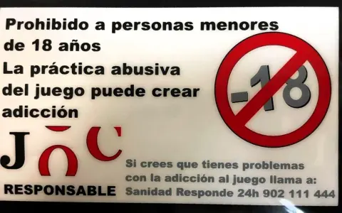 Carteles obligatorios en bares: prohibido menores de 18 años, juego responsable, adicción.