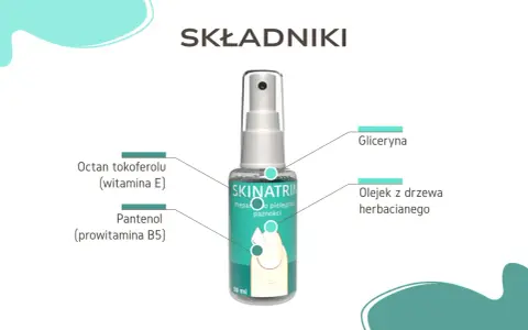 Skinatrin – preparat do pielęgnacji paznokci z witaminą E, pantenolem, gliceryną i olejkiem z drzewa herbacianego.