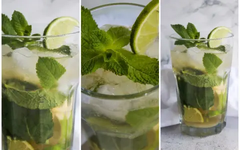 Erfrischender caipirinha alkoholfrei mit viel Minze und Limette auf Eis.
