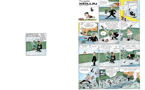 Jak zrobić komiks o Mikołajku? Zobacz, jak tata próbuje posprzątać ogród po jego zabawach z samochodzikami.
