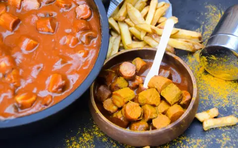 Currywurst im Dutch Oven mit Pommes. Ein Klassiker, der immer schmeckt!