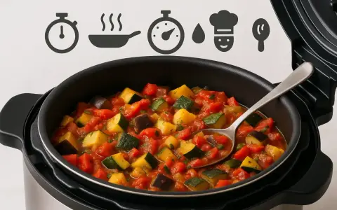 Ratatouille coloré et savoureux dans un Cookeo, prêt à être dégusté.