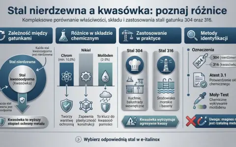 Porównanie stali nierdzewnej i kwasówki: skład, zastosowanie i metody identyfikacji. Kwasówka to wyższy stopień ochrony metalu.