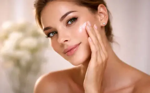 Donna applica crema sul viso. Il primer serve a preparare la pelle per un trucco impeccabile e duraturo.
