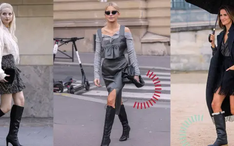 Tre donne sfoggiano eleganti stivali senza calze, completando look audaci e alla moda.
