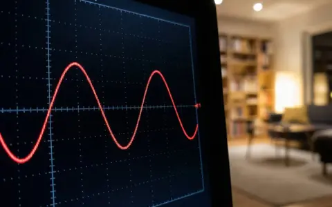 Wyświetlacz oscyloskopu pokazuje sinusoidalny przebieg prądu, kluczowy dla działania agregatu inwertorowego czy AVR.