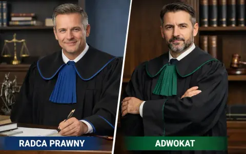 Dwóch prawników w togach: radca prawny pisze, adwokat stoi ze skrzyżowanymi rękami.